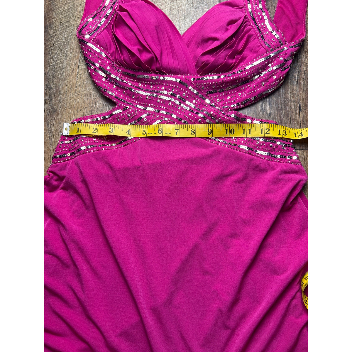 hailey logan adriahna pappel y2k formal gown, beaded sequin fit and flare backless dress magenta size 3/4