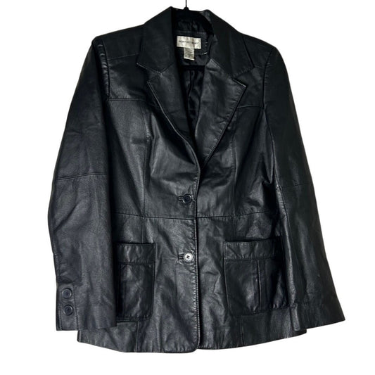 newport news 90s style leather blazer jacket size 12
