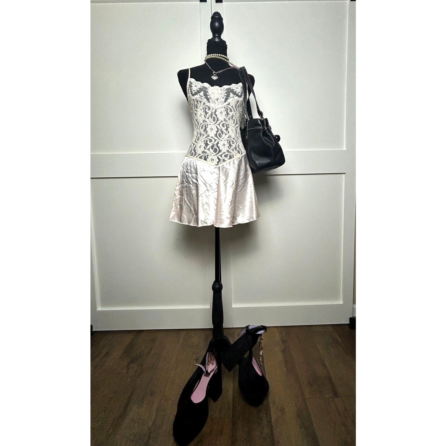 Vintage Intimo Amore Sears Pink Lace Bodice Drop Waist Slip Dress L