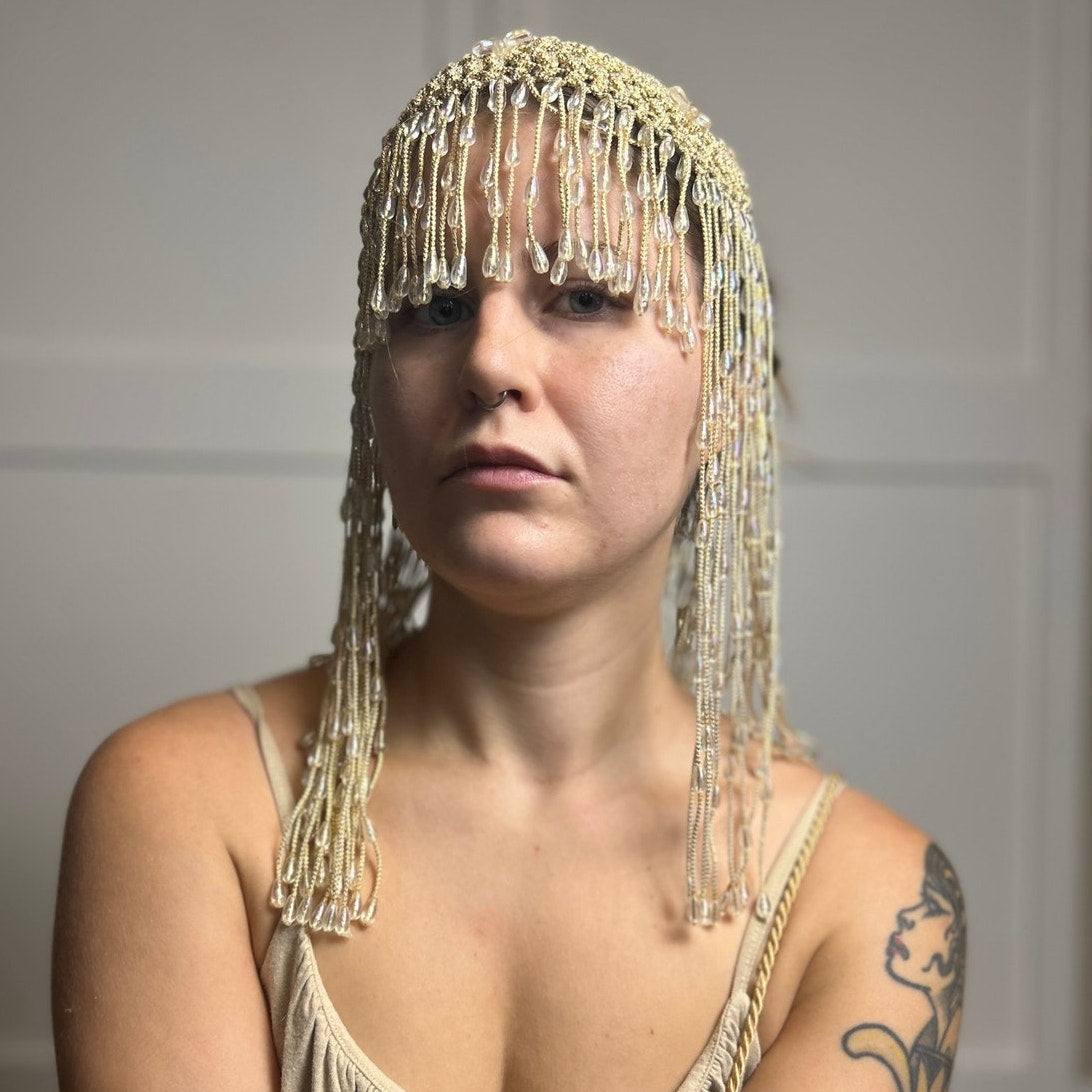 beaded headpiece gold beaded macrame