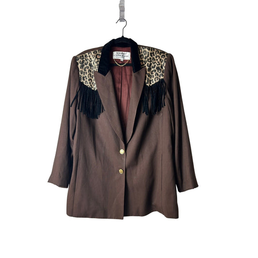 🐆 1980er Joanie Crisione Cheetah-Print Power Blazer mit Western-Fransen 1X