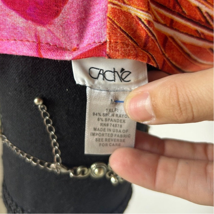 Cache Hibiscus Y2K Coconut Girl Asymmetrical Vacation Dress Size M rayon