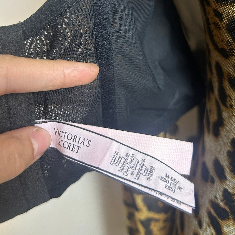 Victoria’s Secret animal print lace corset black sheer eyelash lace bustier