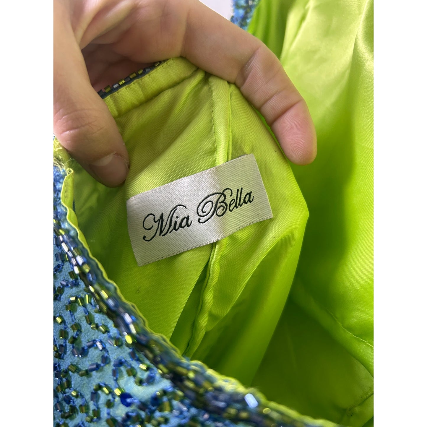mia bella ombre blue green 100% silk beaded gown mermaidcore prom dress formal euro summer
