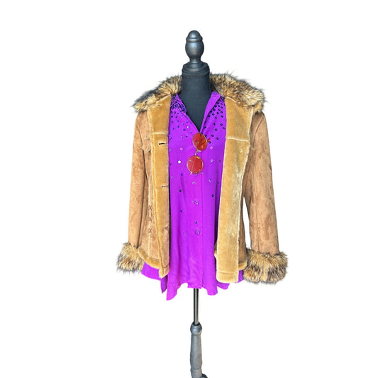 Chemise boutonnée en soie à sequins violets Diane Gilman taille S