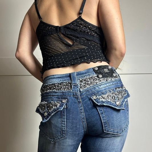 Size 30 miss me low rise cheetah print bling flap pocket