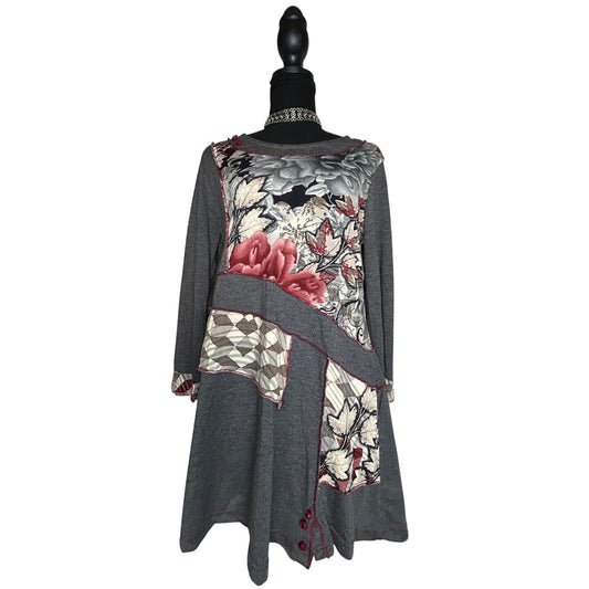 Orientique Patchwork Tunic Top Size L Euro Summer Edit Floral Rayon Boho Chic