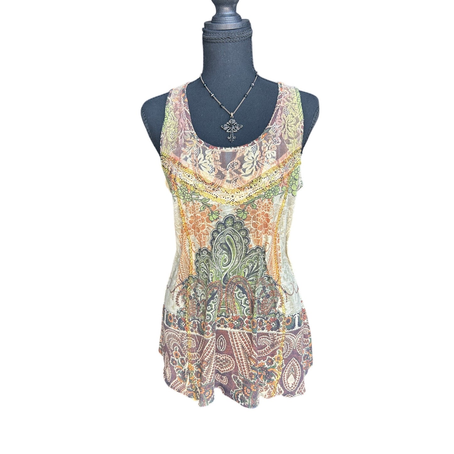 chemise boho oneworld fée orange et vert taille s