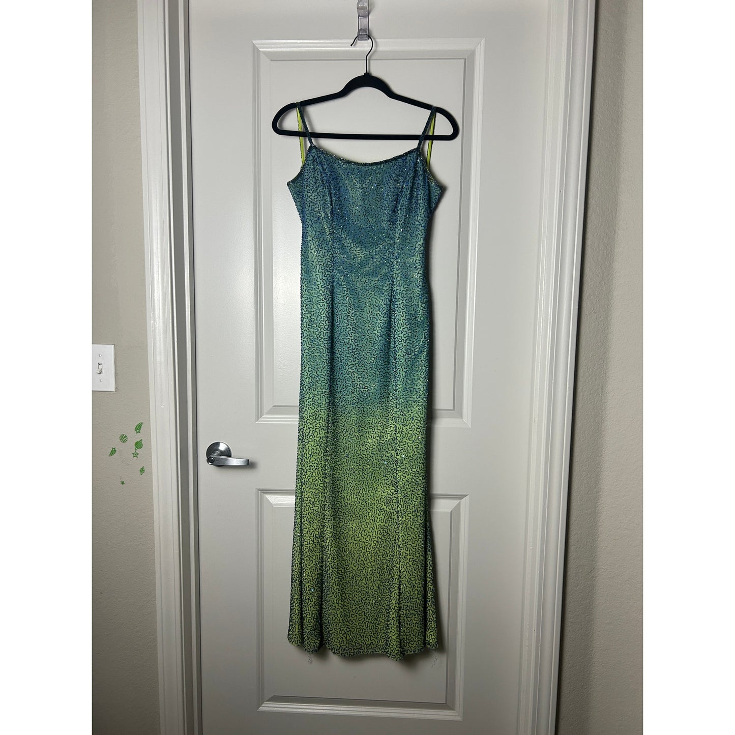 mia bella ombre blue green 100% silk beaded gown mermaidcore prom dress formal euro summer