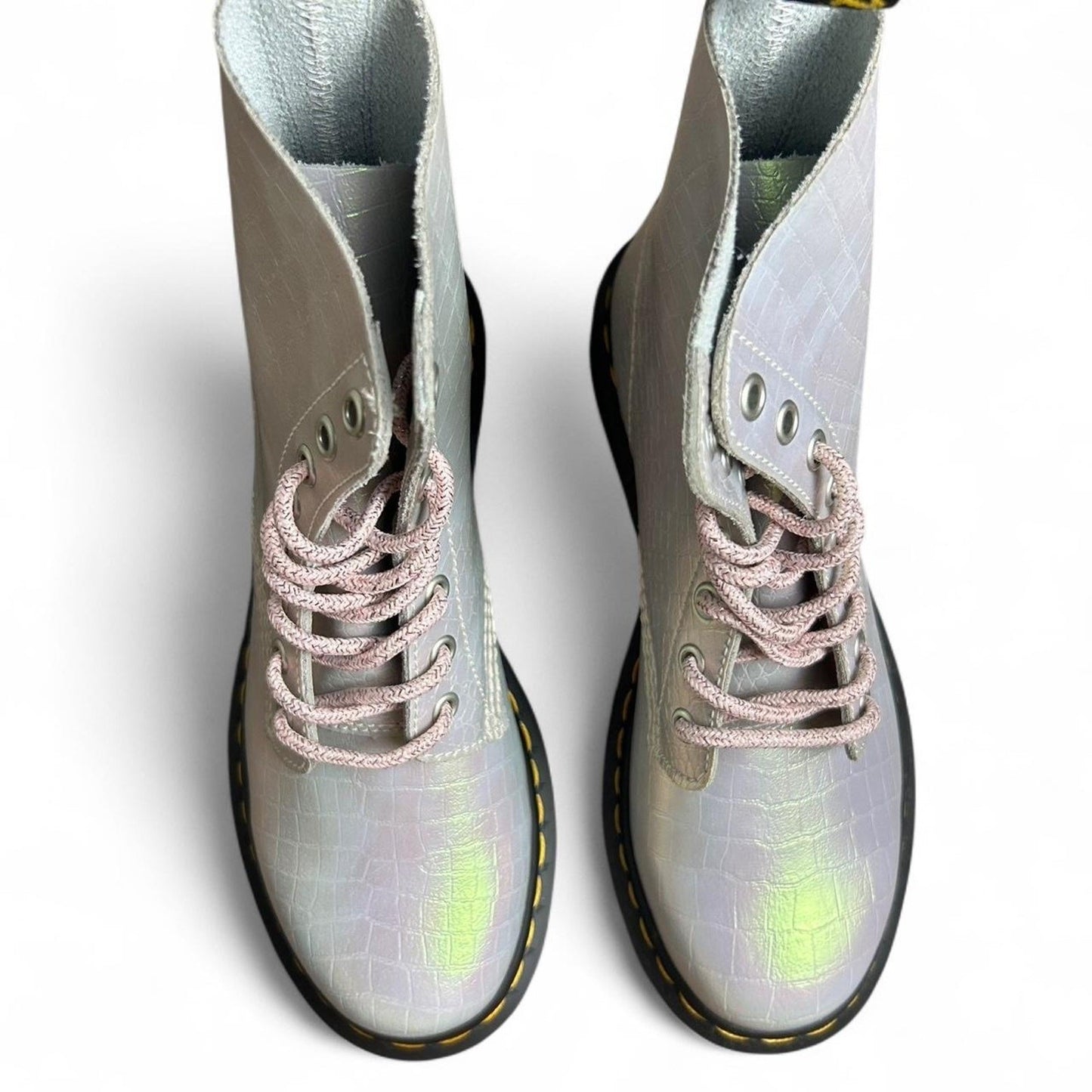 NEW Silver Dr Martens Pascal Boots Metallic Leather Lace Up Docs size 7/ uk 5