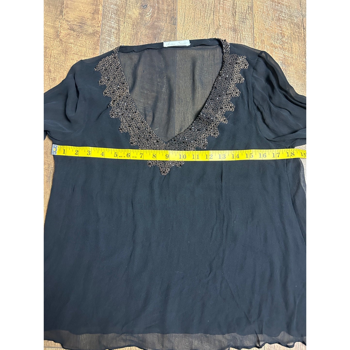 y2k love sam beaded silk fairy shirt with flared sleeves black size xs