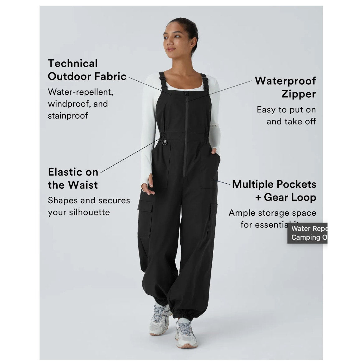 nwt Halara water-repellant zipper pockets camping overalls in white size s