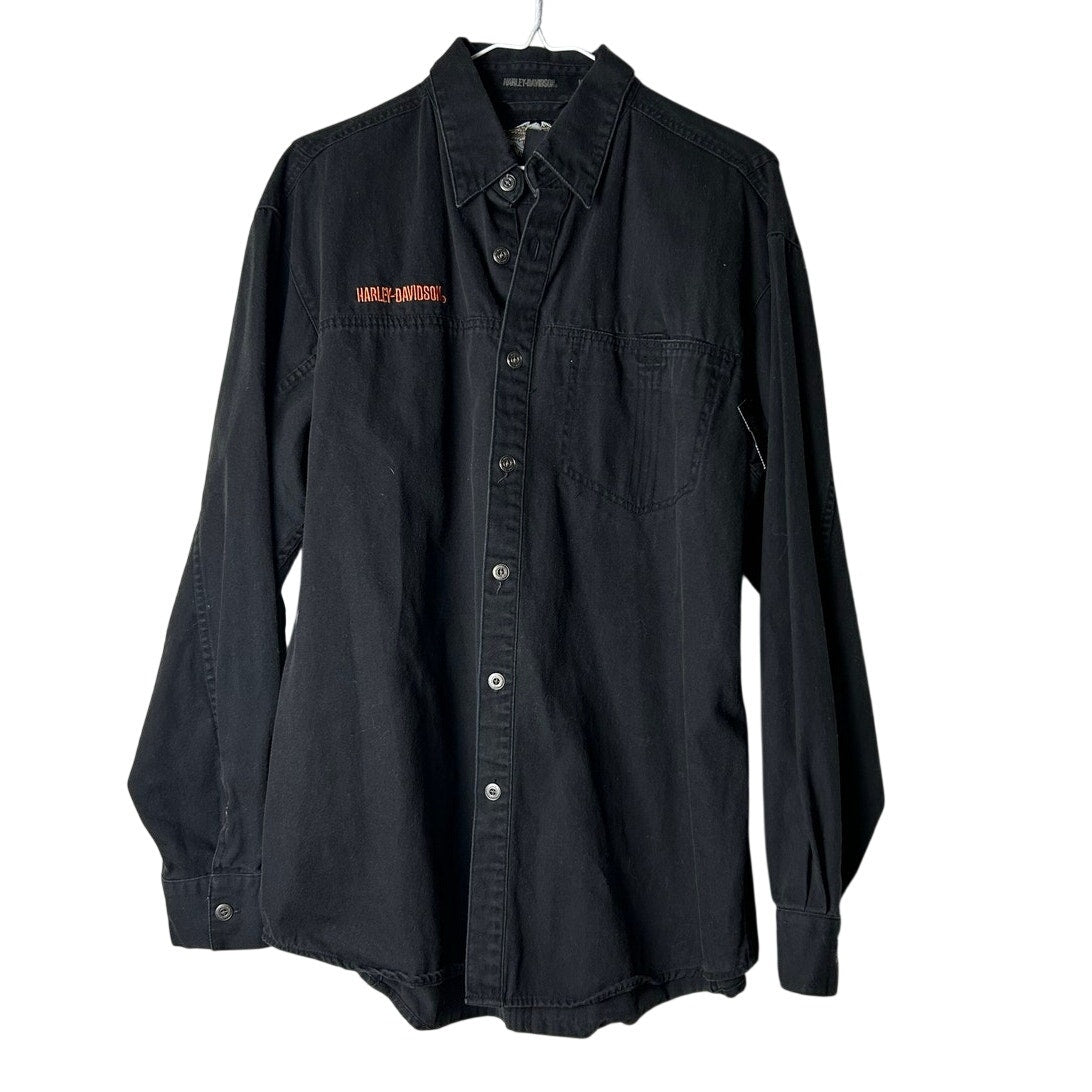 Harley Davidson Button-down mit Adlerstickerei auf dem Rücken Größe M
