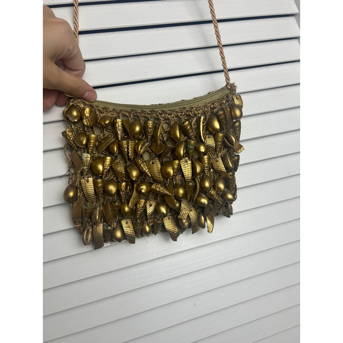 mermaid golden shell crochet purse with lining