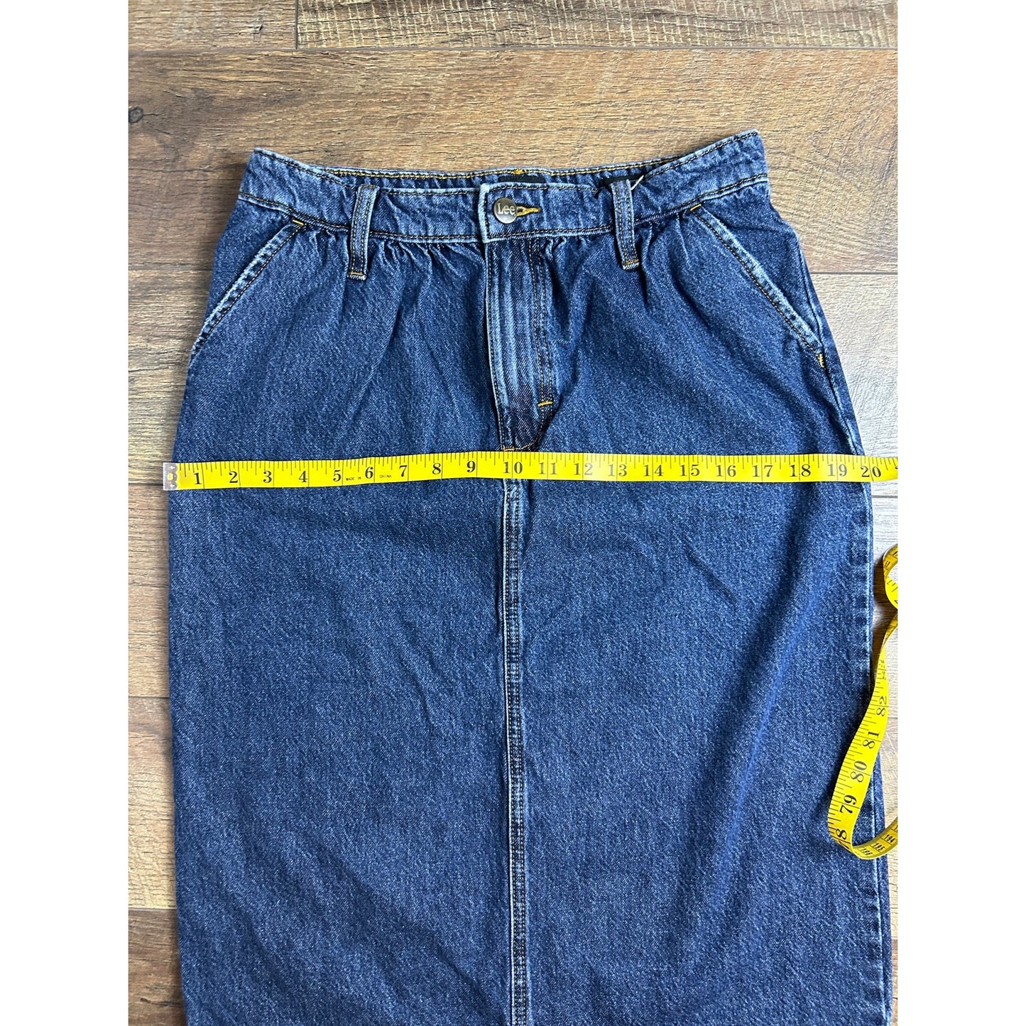 Vintage Lee Acid Wash Denim Midi Skirt Pleated Pencil Style 80s 90s