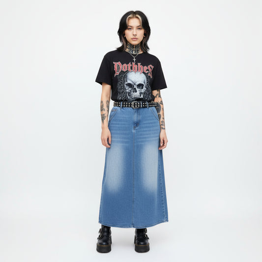 Blue Denim Maxi Skirt - Long Jean Skirt for Women