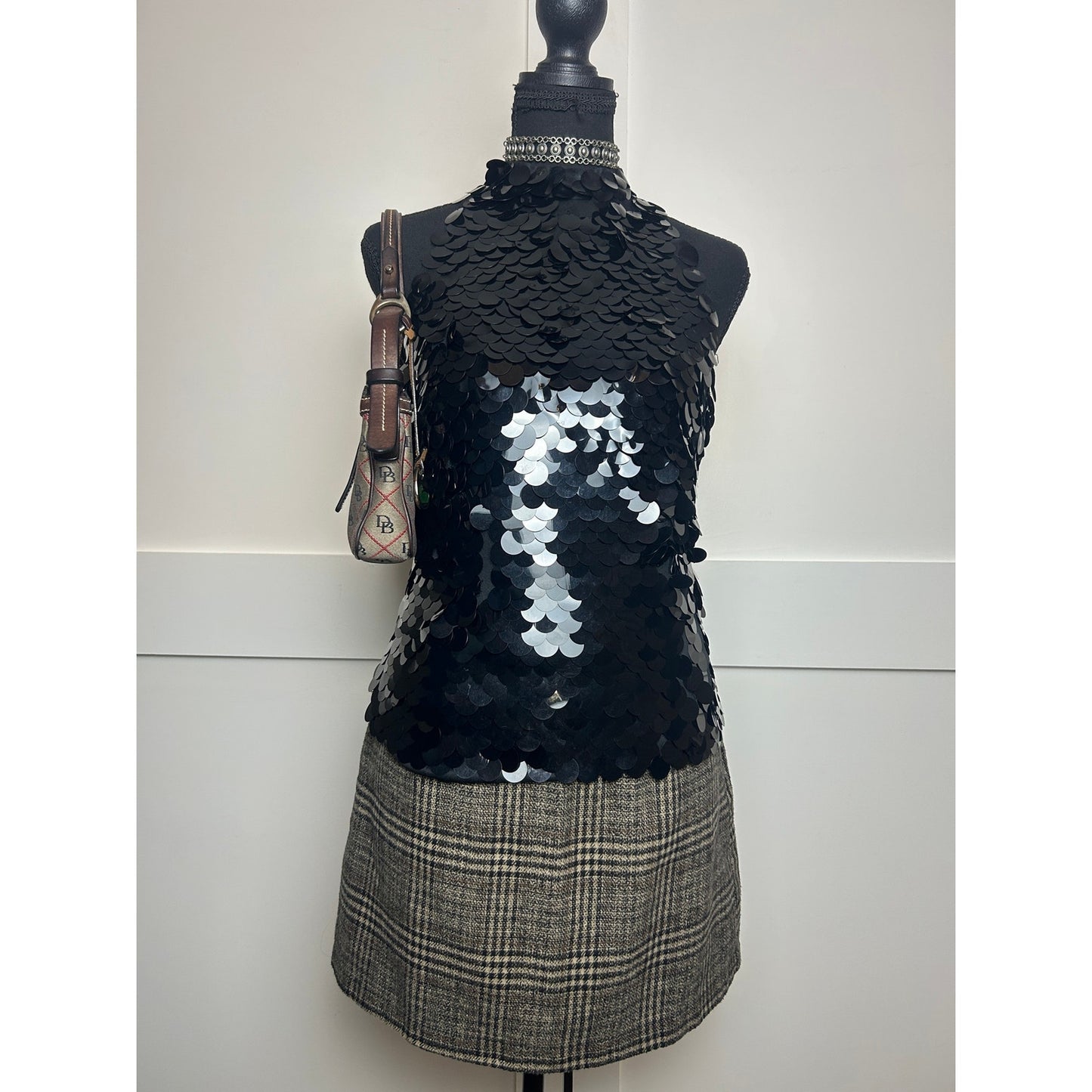 JS Boutique Black Mermaid Sequin Halter Top Y2K It Girl Night Out M