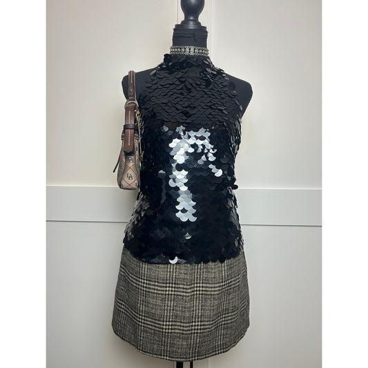 JS Boutique Haut dos nu sirène à sequins noir Y2K It Girl Soirée M
