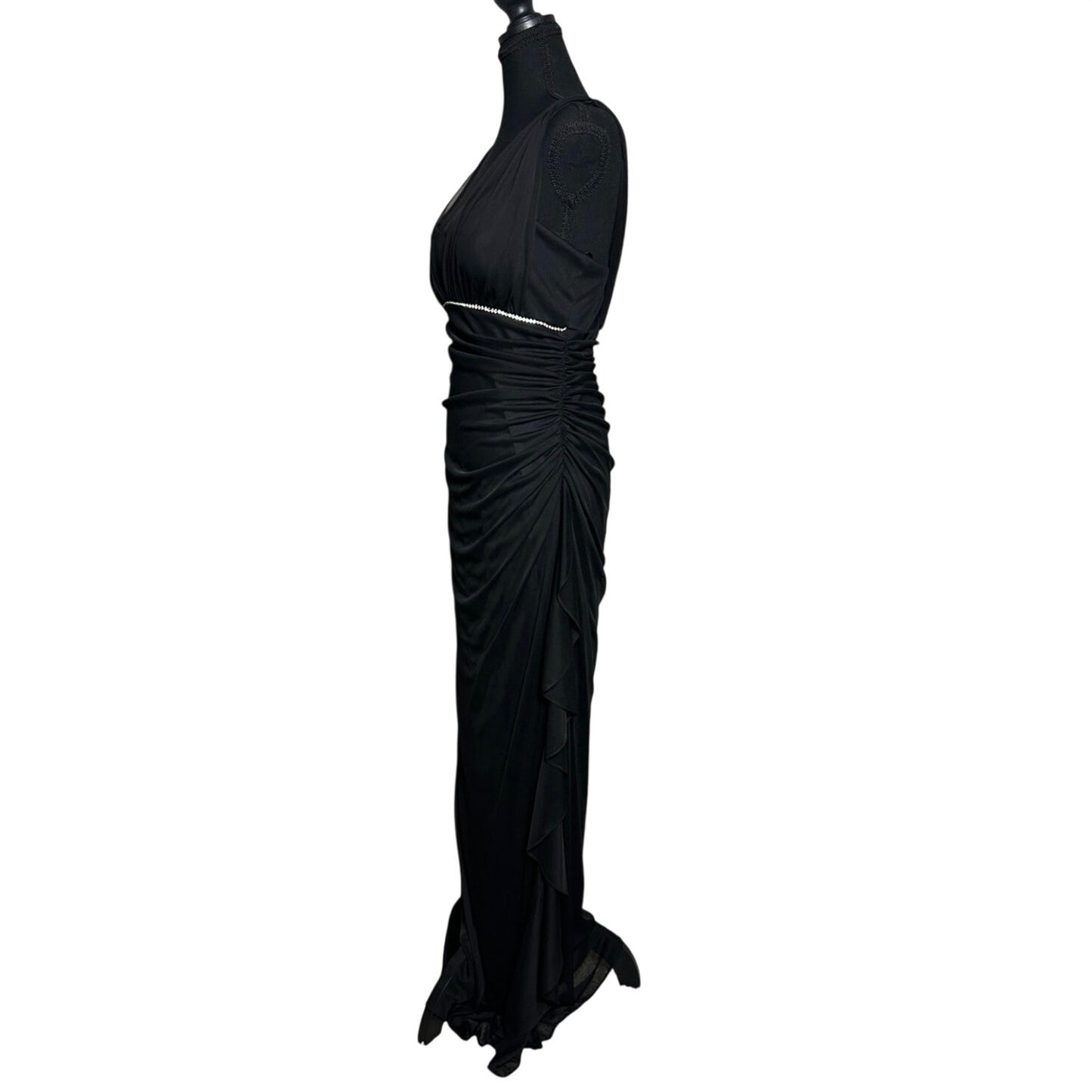 ✨ Betsy & Adam Draped Micro Mesh Dress – Crystal Trim Detail