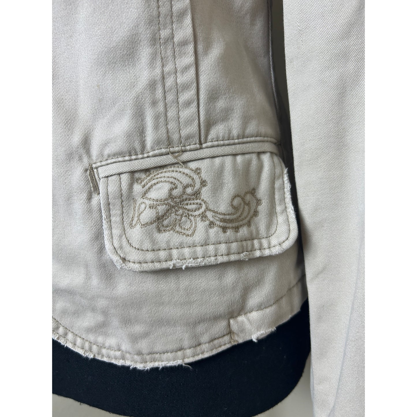 Vintage Y2K Aeropostale Beige Blazer Brass Button Embroidered Snatched Waist Jacket Size S