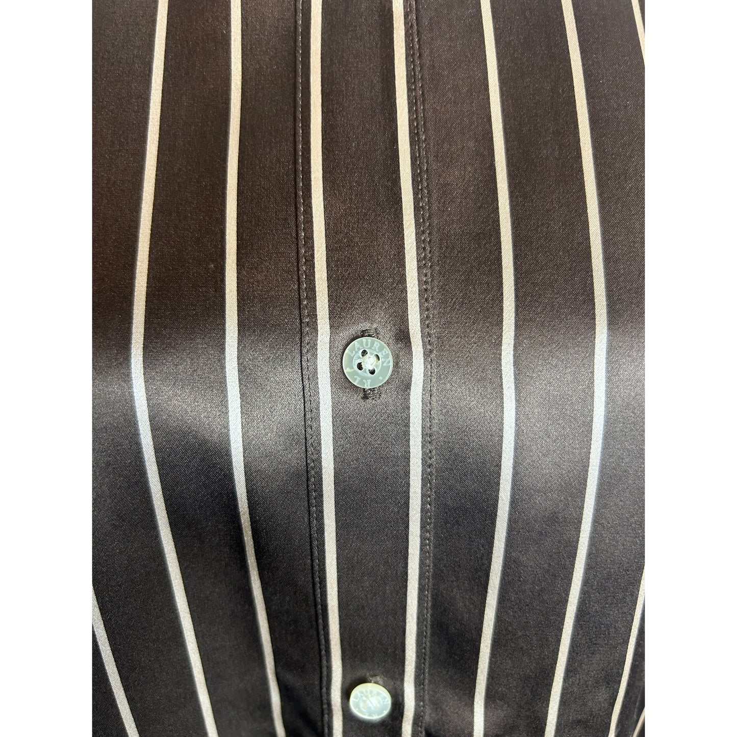 Lauren Ralph Lauren Silk Button Up Shirt 6P Brown Cream Stripe