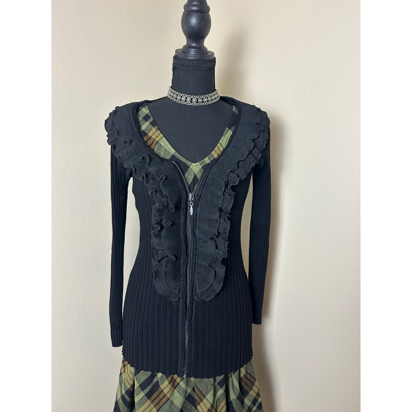 Gilet zippé en maille à volants Belldini style Euro Grunge – Taille S/M