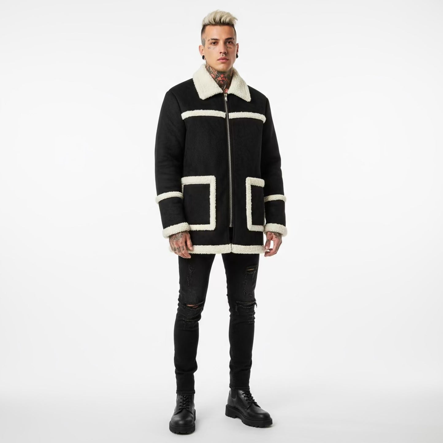 X-Ray Jeans Faux Suede Sherpa Coat - Size M - Black Western Style