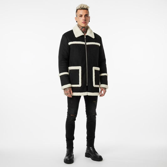 X-Ray Jeans Faux Suede Sherpa Coat - Size M - Black Western Style