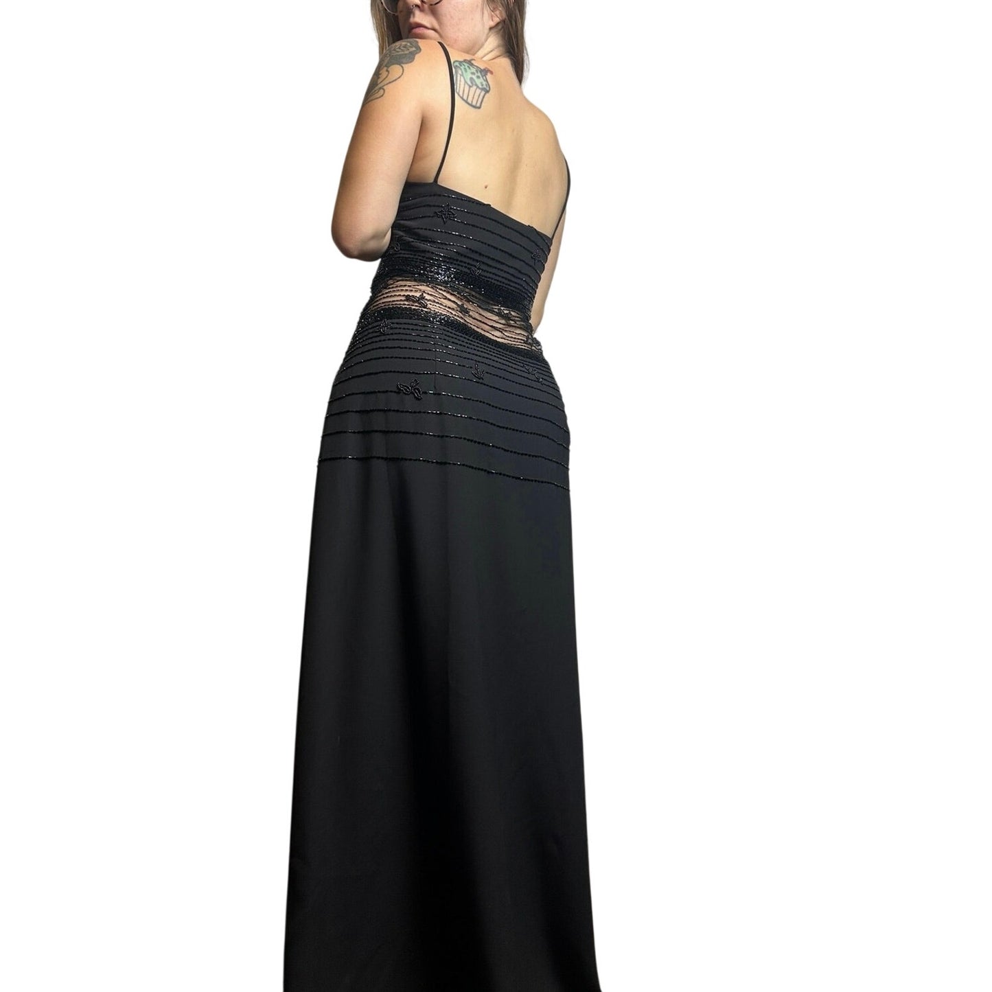 Y2K Beaded waist cut out evening gown size 14 Le Gala by Mon Cheri