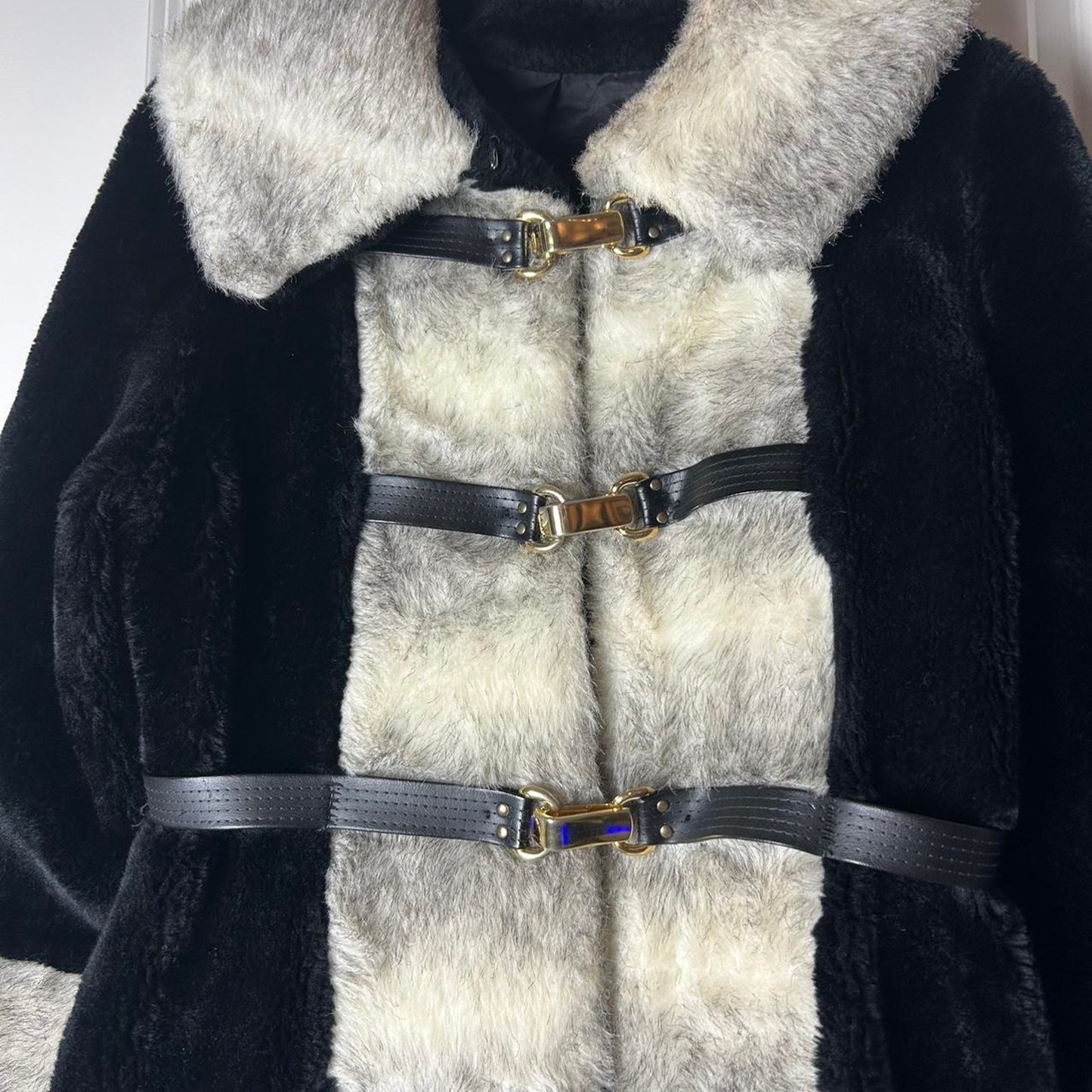 Penny lane afghan coat black and white gold hardware jacket