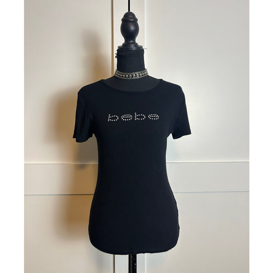 Haut côtelé noir en maille strass Y2K Bling BEBE taille M
