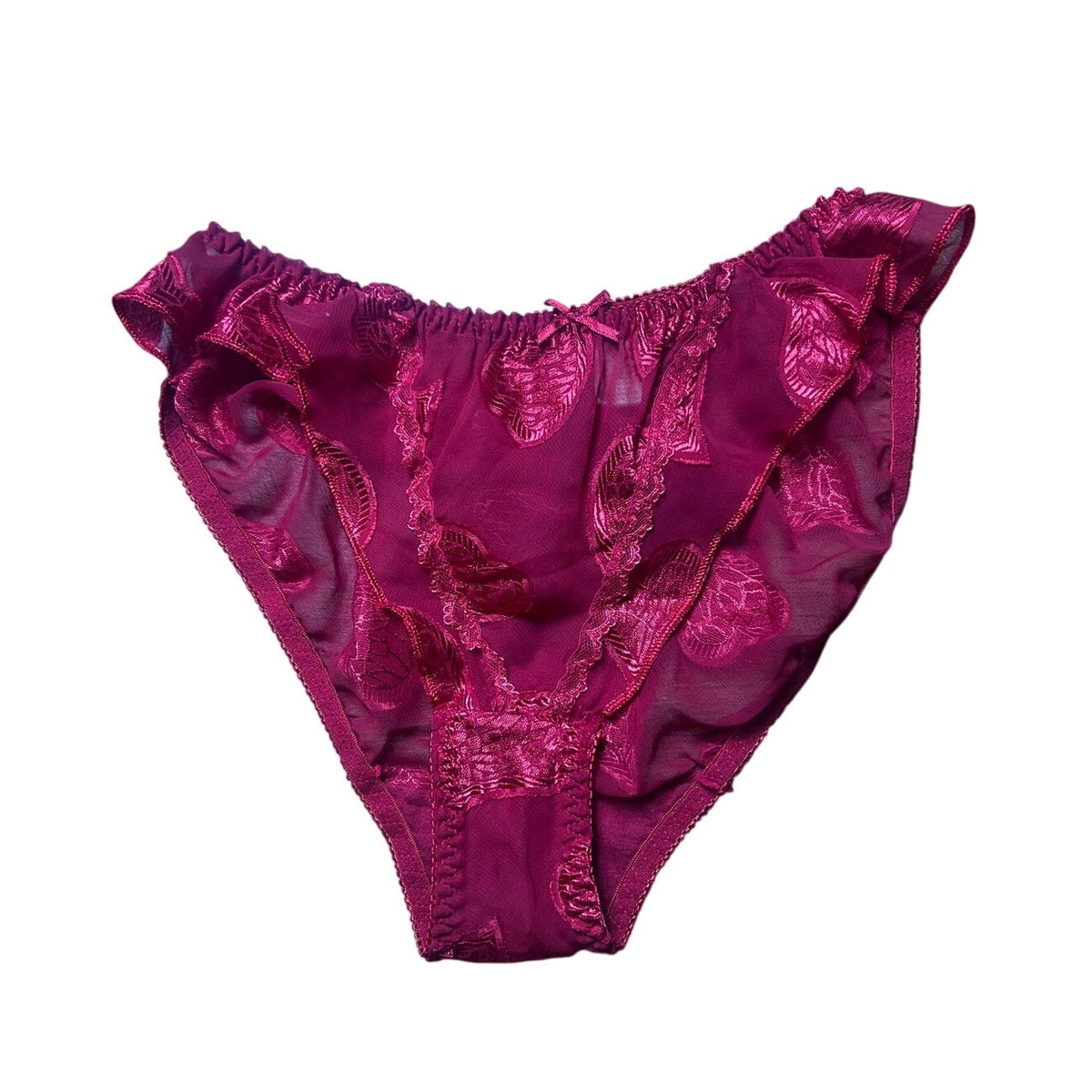 Vintage Sheer Heart High Leg Ruffle Panties Size S/5 Y2K Lingerie