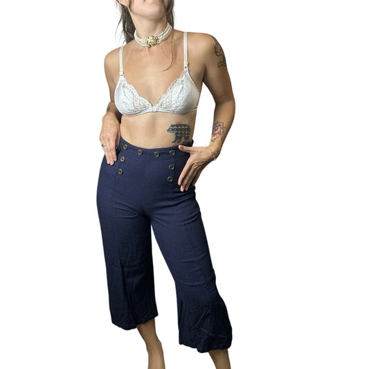 Vintage navy blue sailor style vintage rayon capri/ pedal pusher