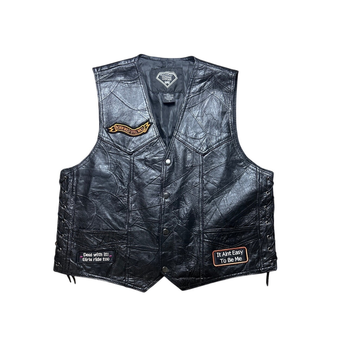 diamond plate genuine leather ladies riding vest size large