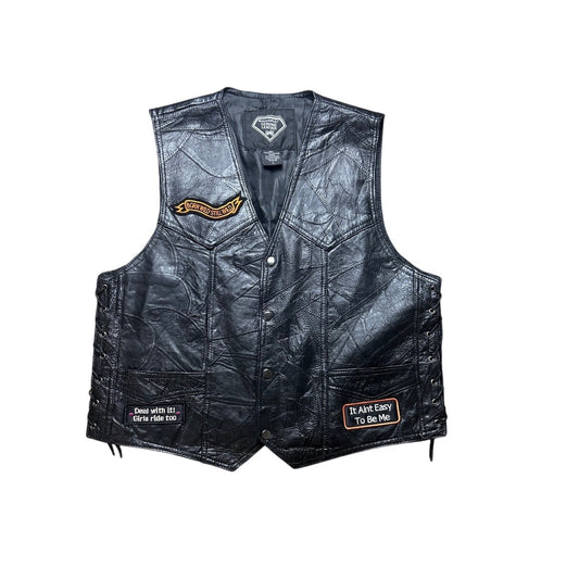 diamond plate genuine leather ladies riding vest size large