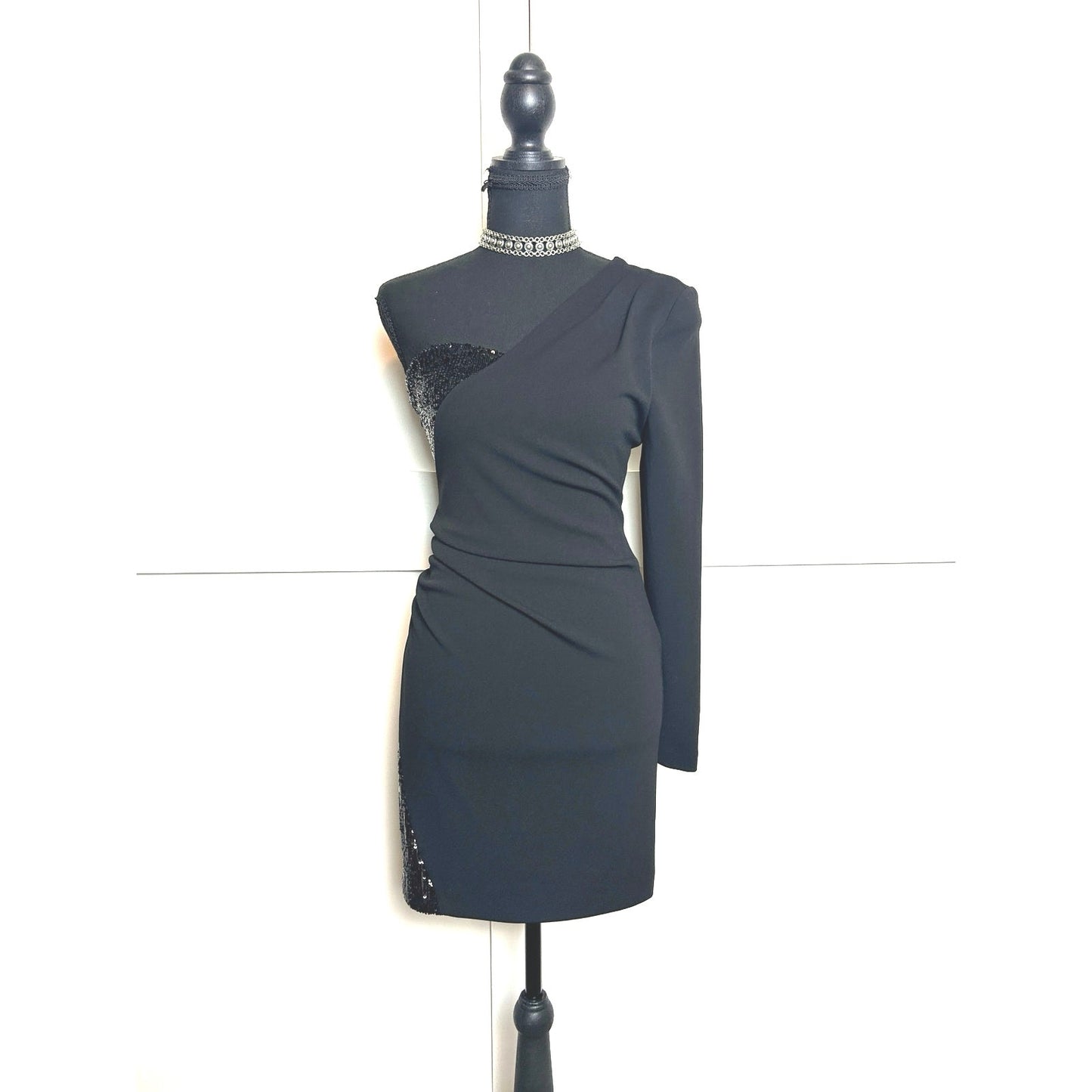 y2k it girl Express Black One Shoulder Dress XS Fitted Minimal Cocktail Party Dress