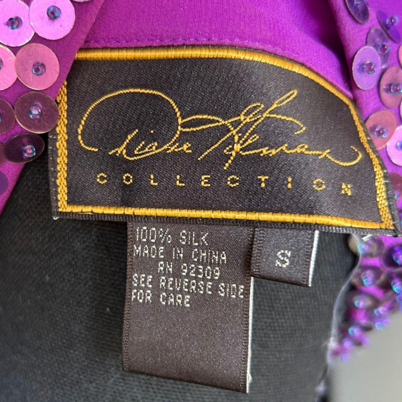 Chemise boutonnée en soie à sequins violets Diane Gilman taille S