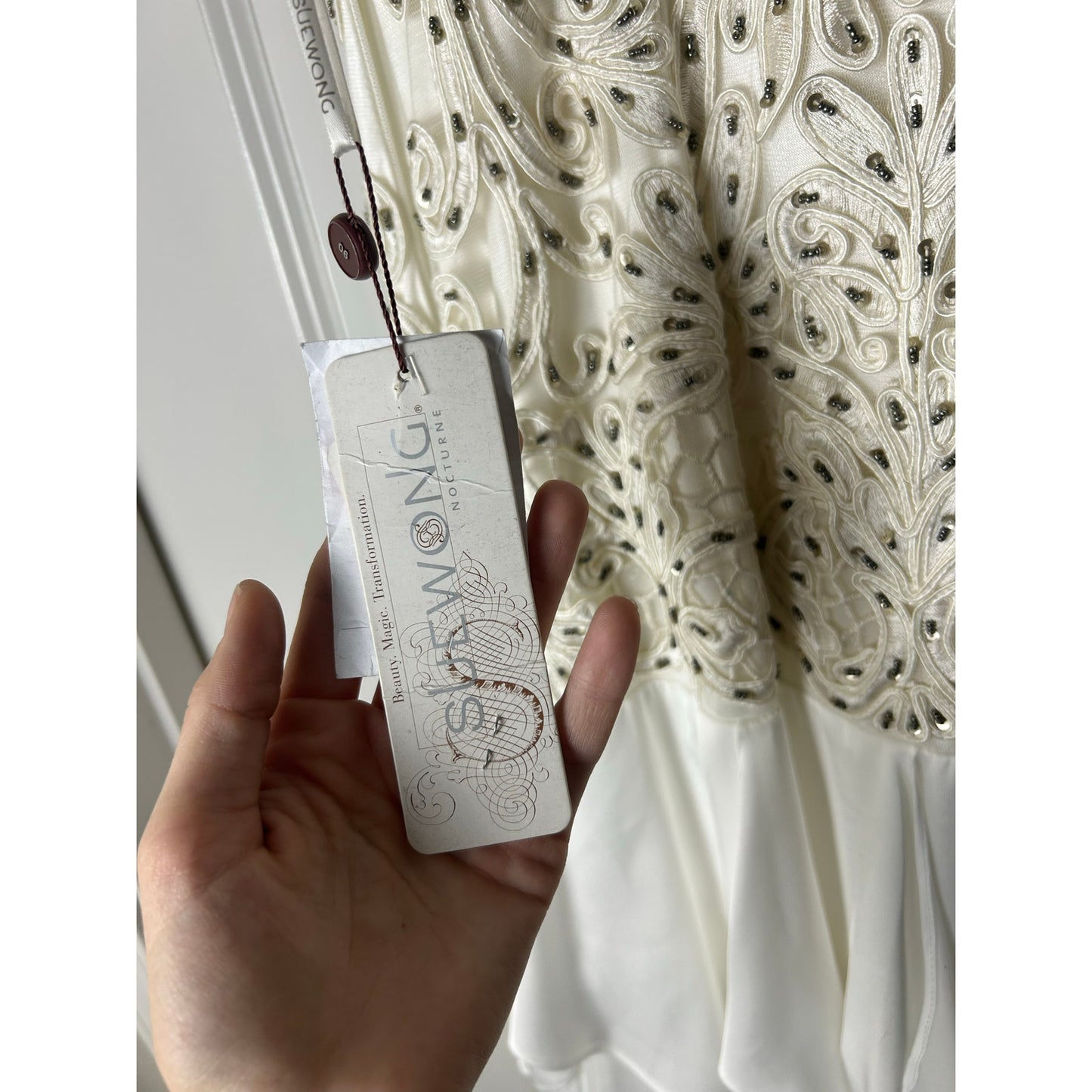 Sue Wong Nocturne NWT Perlen Feen-Hochzeitskleid Größe 4 Ätherische Braut Y2K Glam