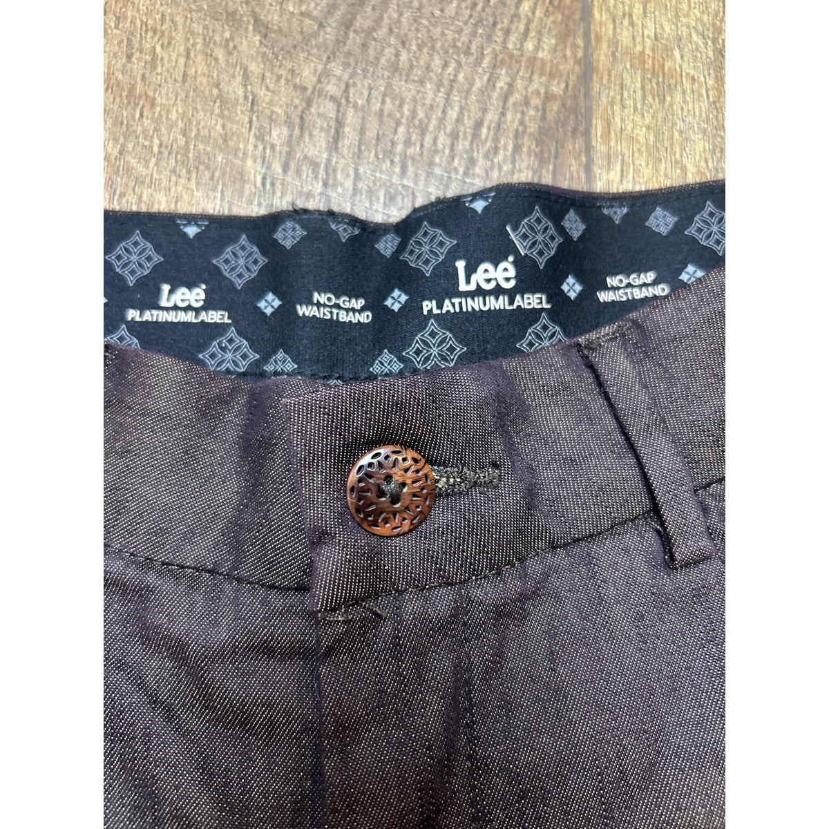lee platinum label no gap work brown trouser flap pocket size 4 short