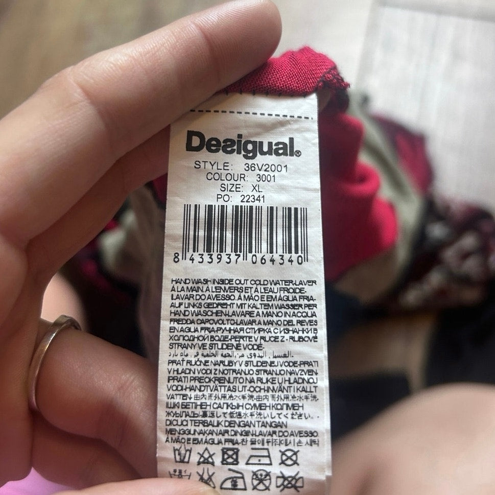 Desigual 36V2001 Red Black White Fit & Flare Dress XL Euro Grunge Y2K