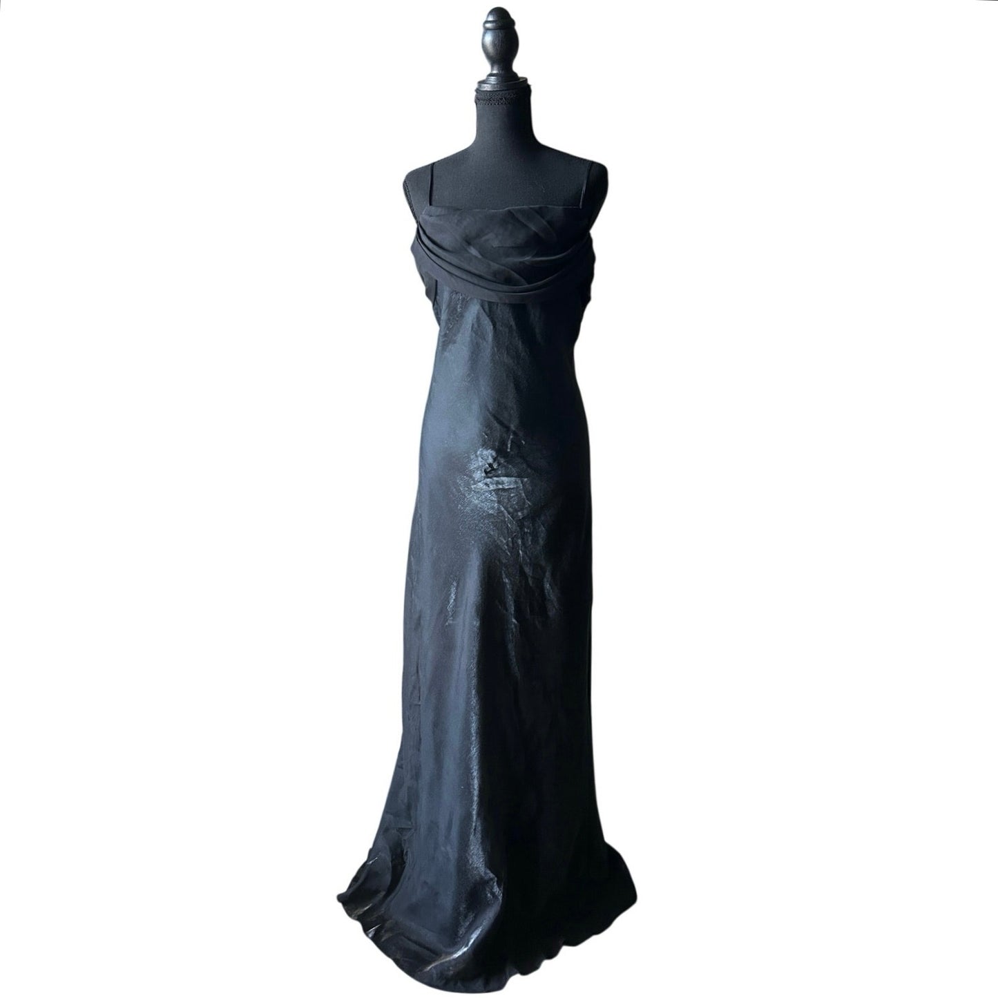 Robe de soirée vintage en taffetas à col bénitier et nœud au dos