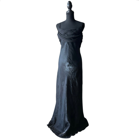 Vintage Taffeta Cowl Neck Evening Gown Bow Back Formal Dress