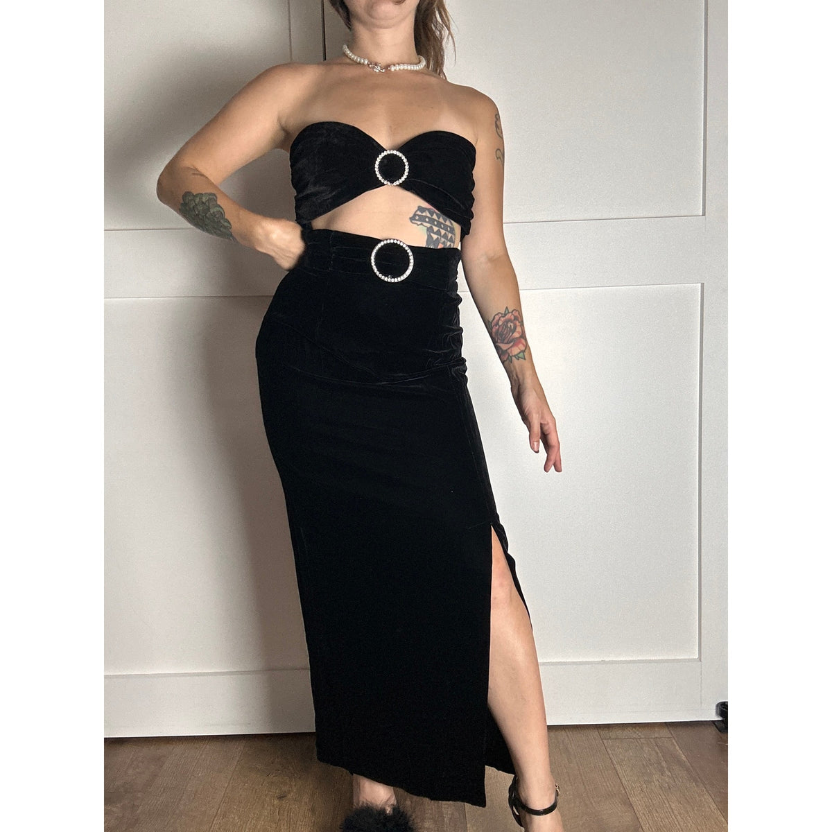 velvet rhinestone ring set medium sized bandeau size small maxi skirt split
