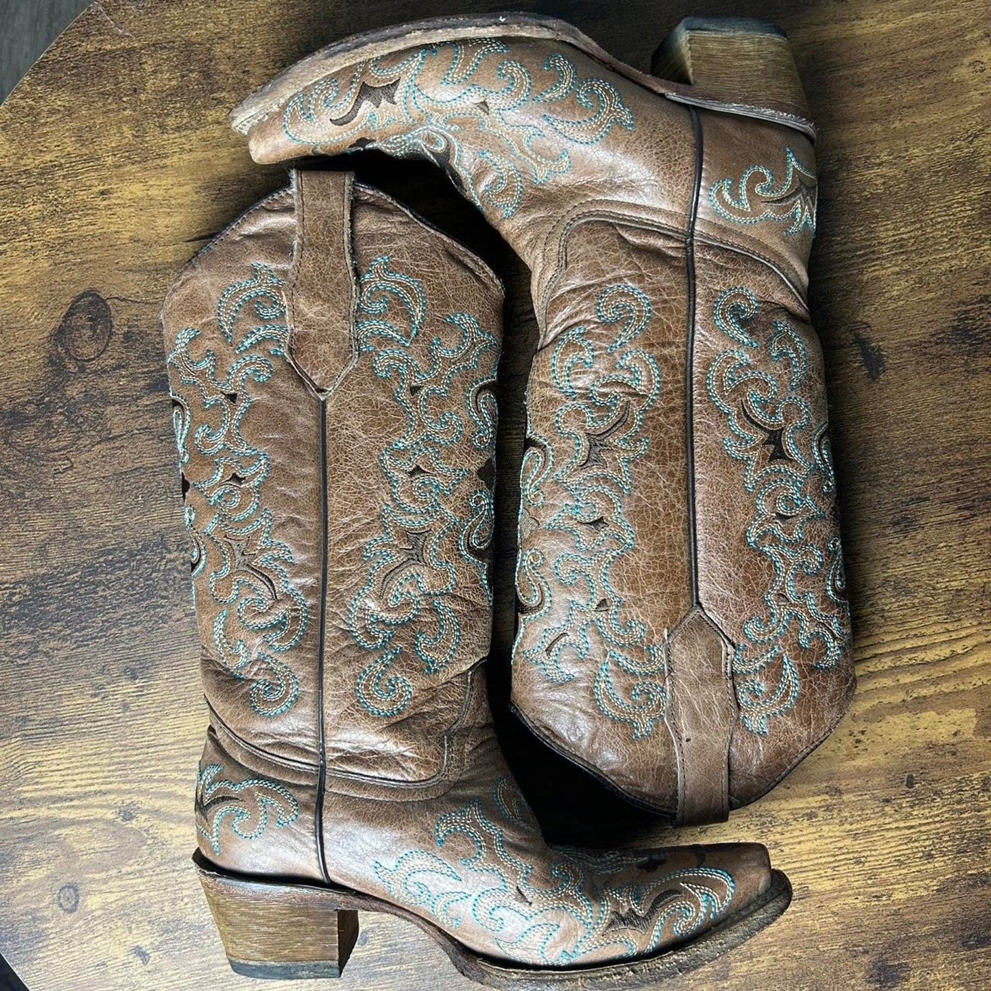 Circle G Brown & Blue Western Boots Size 6.5 Outlaw Cowgirl Western Alt
