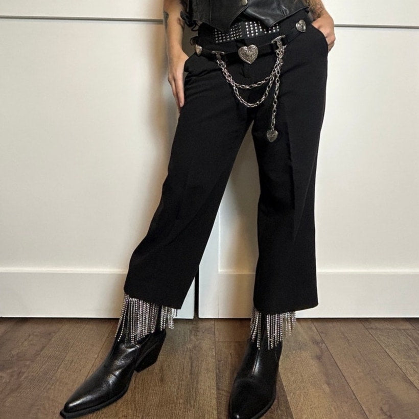 Y2K Western Alt Studded Caprihosen Biker Moto Low Rise Cropped