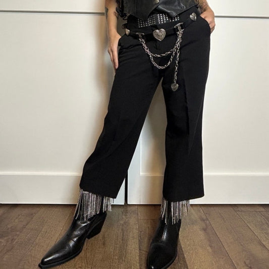 Y2K Western Alt Studded Capri Pants Biker Moto Low Rise Cropped