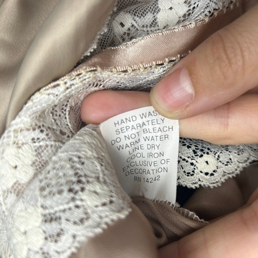 christian dior slip skirt embroidered side slit nylon/ rayon blend size m champagne and cream collored lace