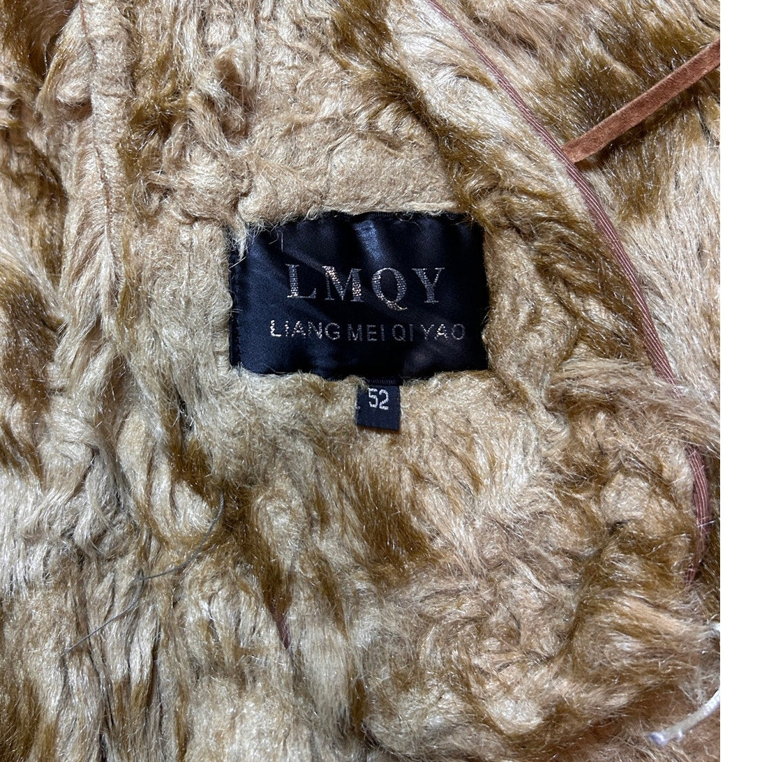 Liang Mei Qi Yao Shearling Jacket Size 52 Asymmetric Whipstitch Raw Hem Western Y2K