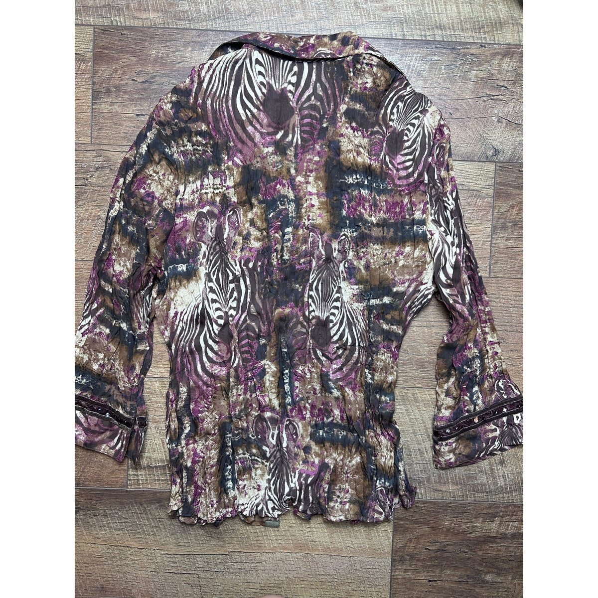 jaipur animal print snap up long sleeve crinkle top size xl