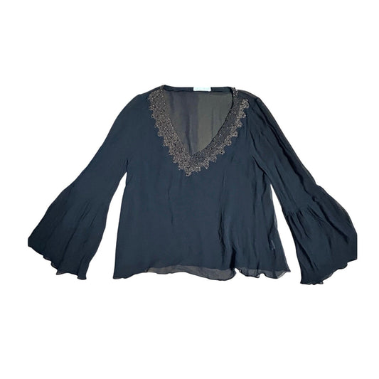 Y2K Love Sam Beaded Silk Fairy Top XS Black